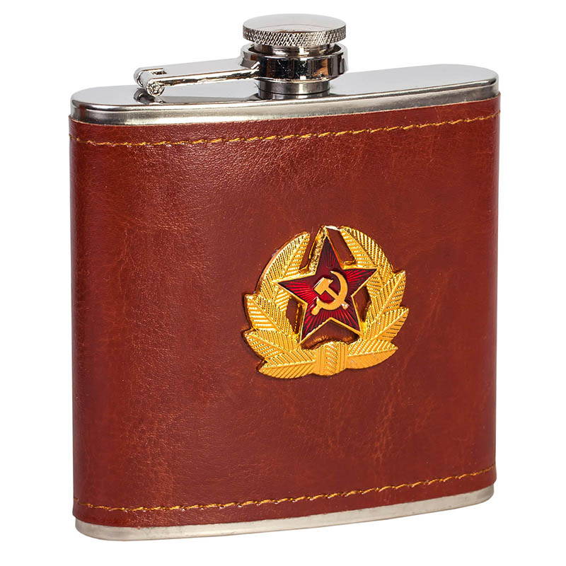hip flask soviet army badge