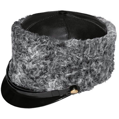 Russian Military Grey Karakul Astrakhan Fur and Leather Ushanka Fur Hat