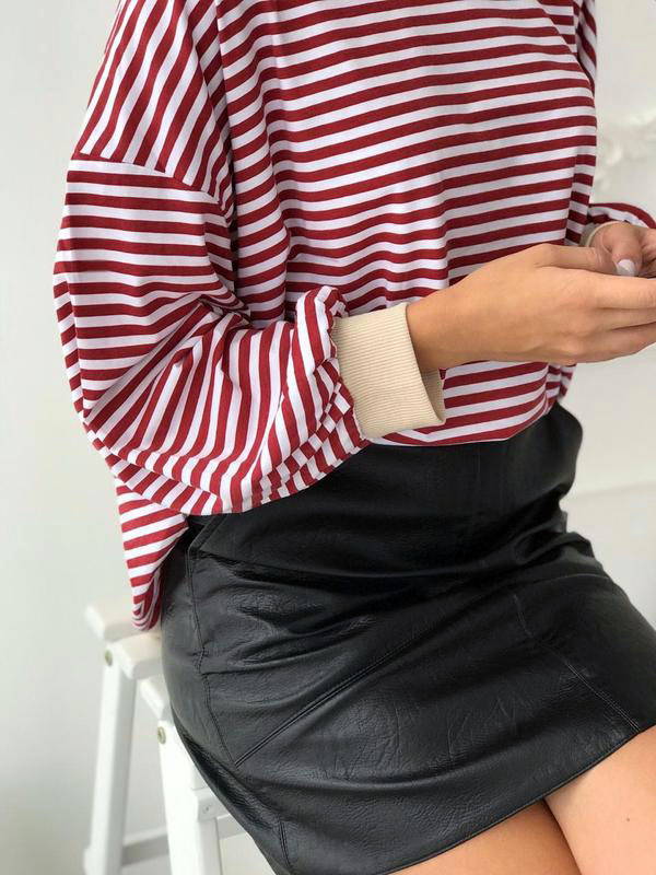 woman striped shirt red white