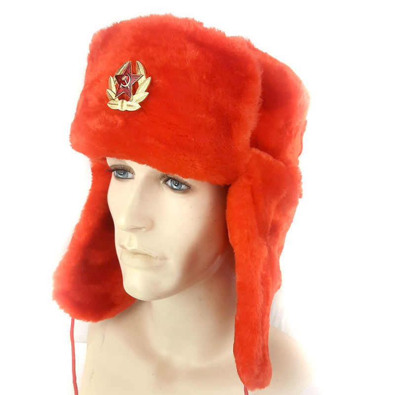 Russian Ushanka Fur Hat Red Blue Green Yellow