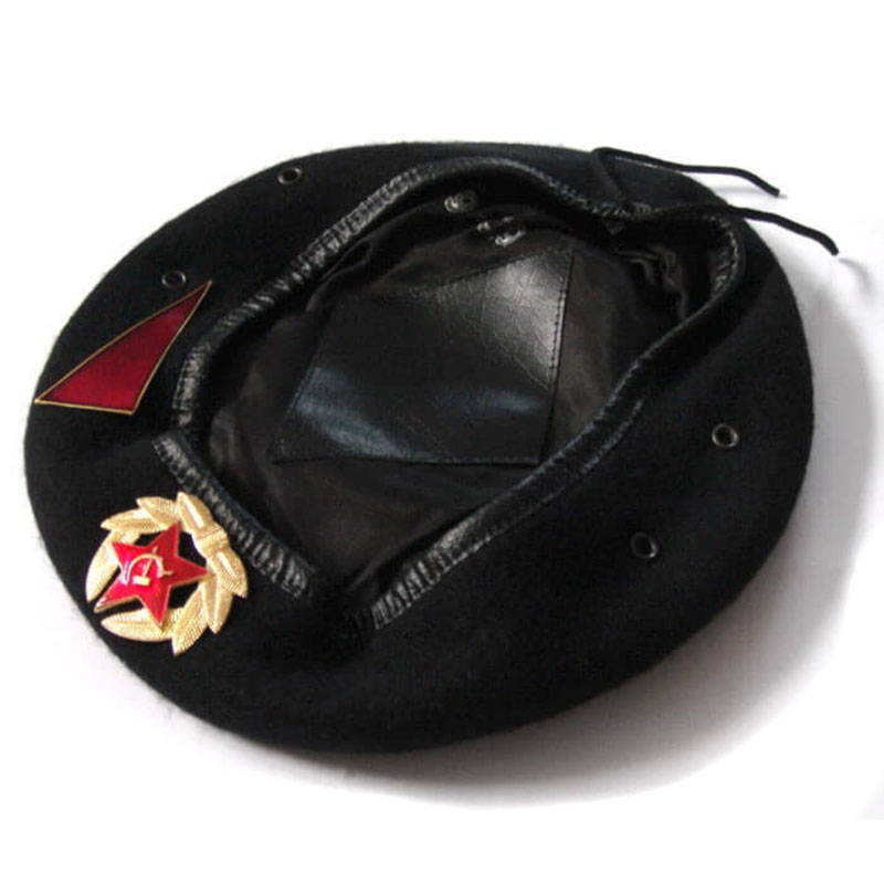 russian military black beret with badges
