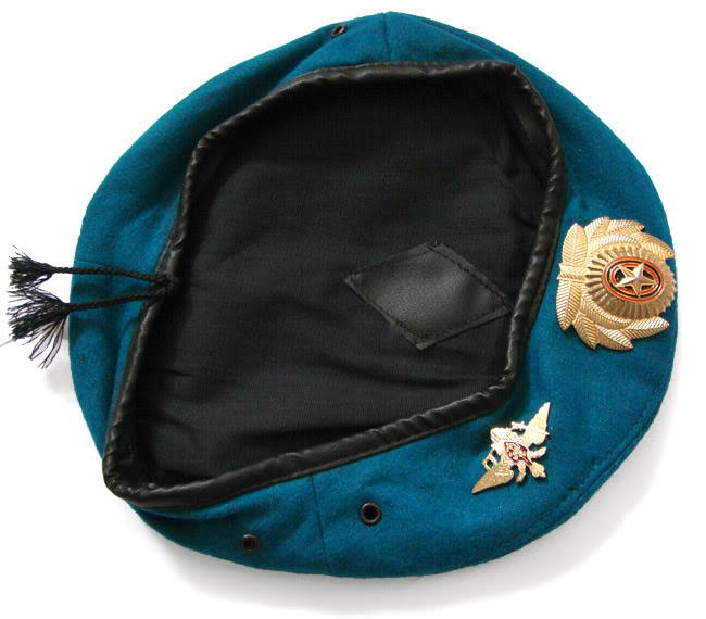 blue beret with badges