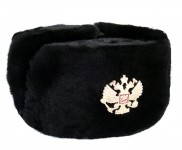 Cappello nero Ushanka in pelliccia intera