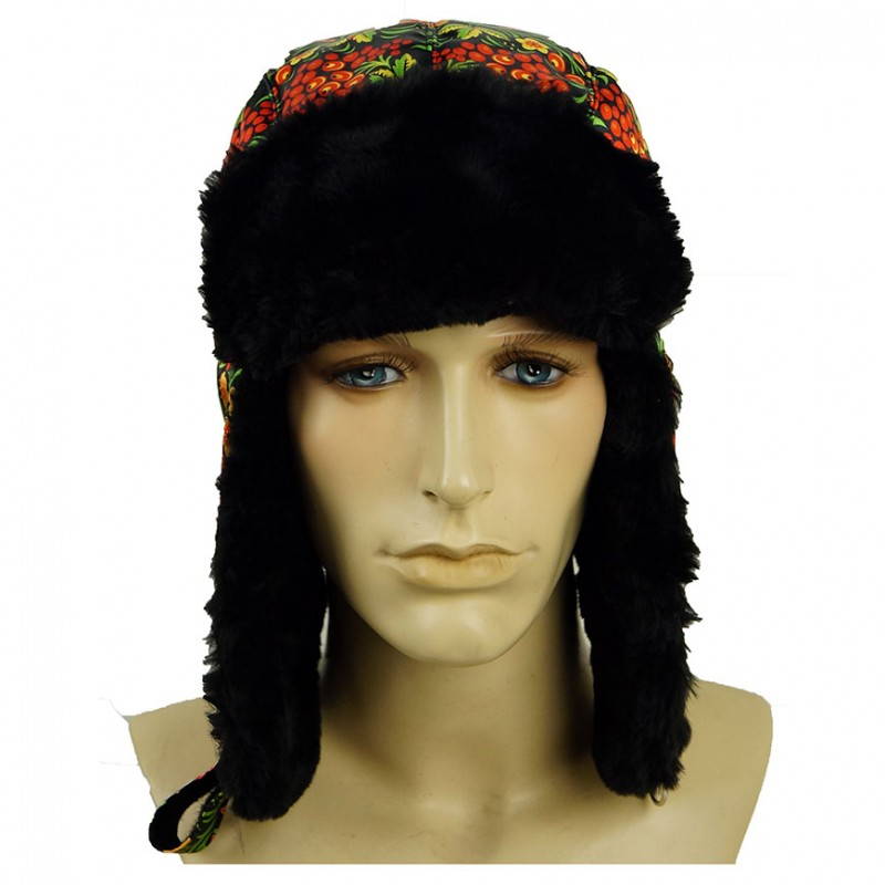 Russian Ushanka Winter Fur Hat Khokhloma Gift 